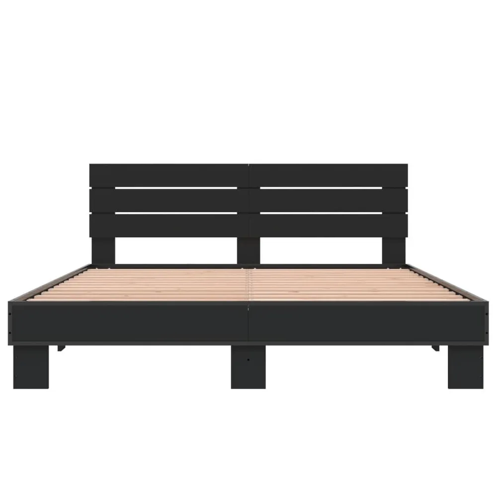 Bedframe bewerkt hout metaal zwart 150x200 cm