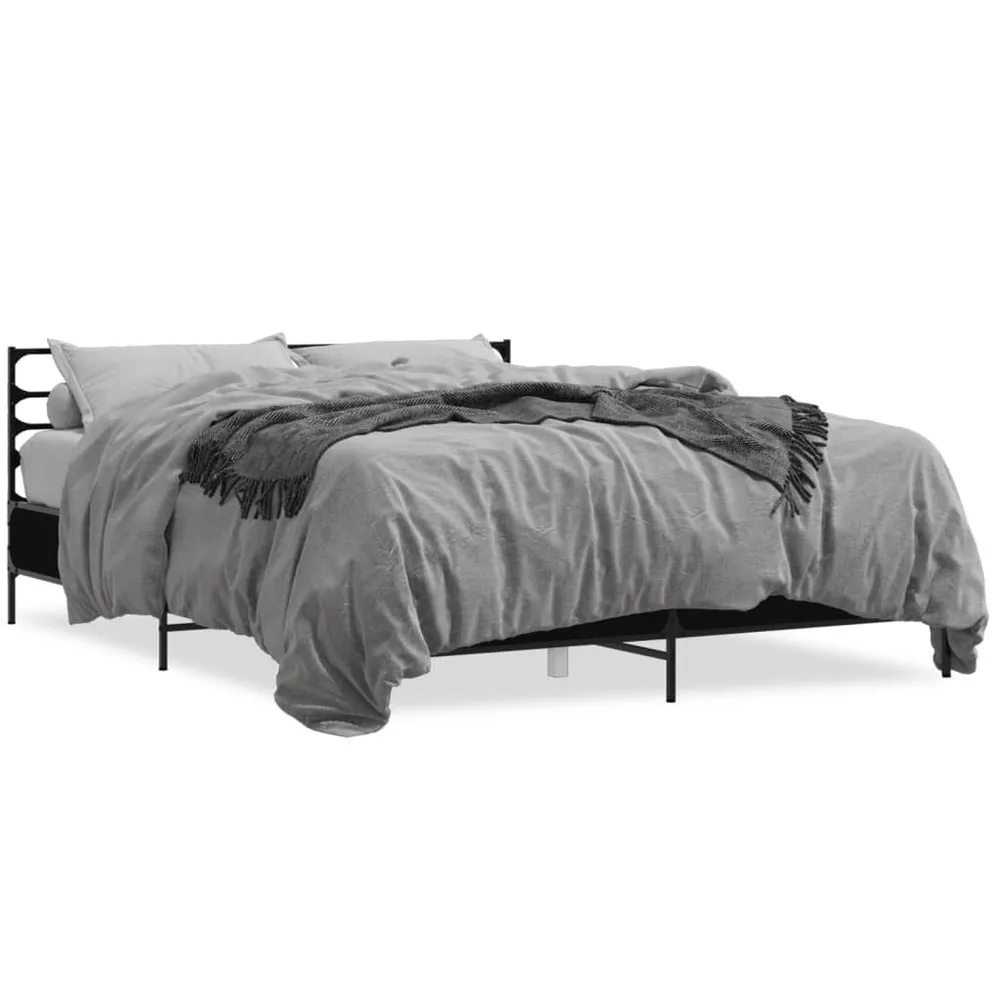 Bedframe bewerkt hout metaal zwart 150x200 cm