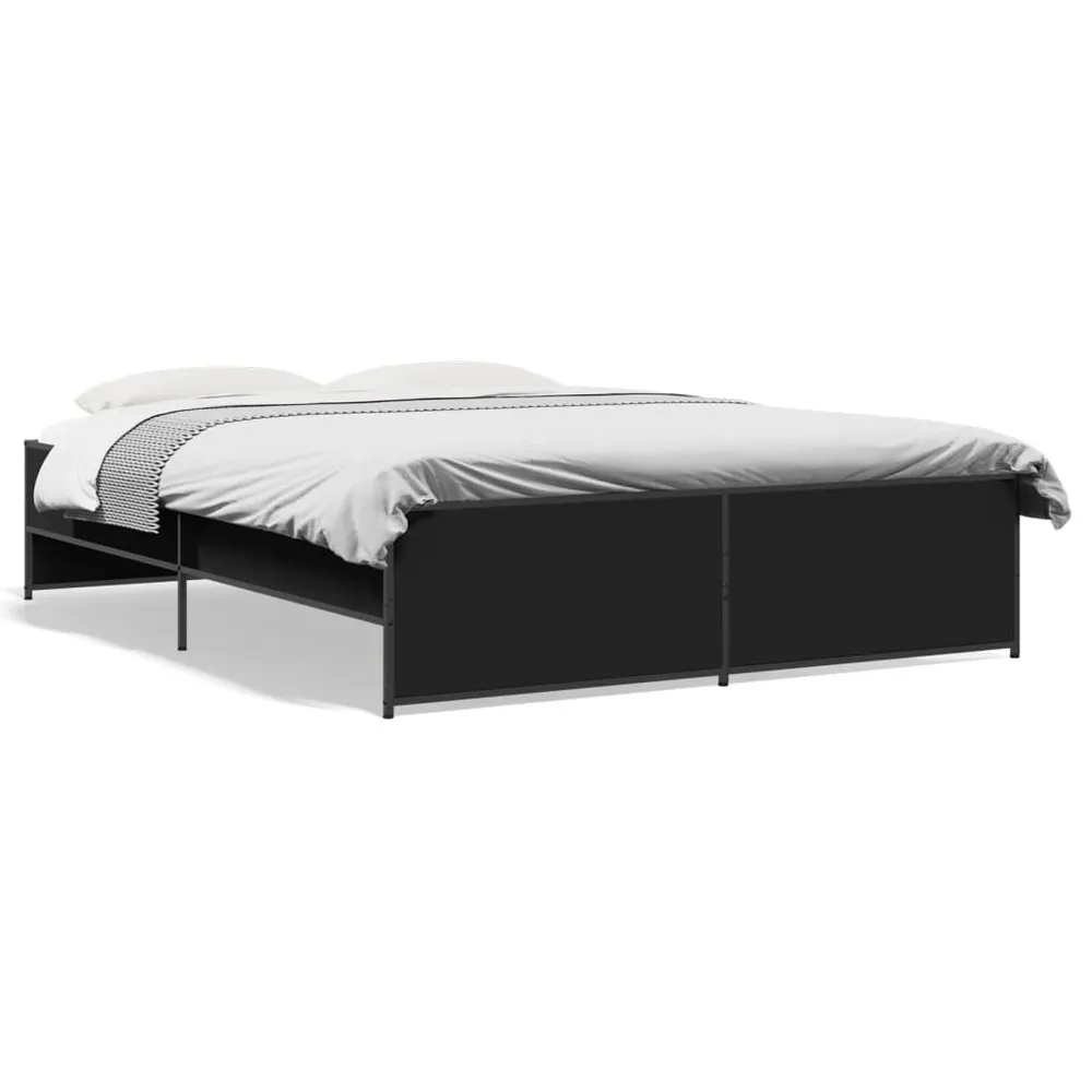 Bedframe bewerkt hout metaal zwart 150x200 cm