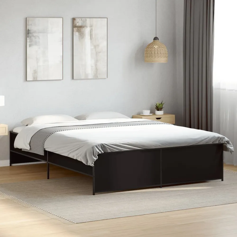 Bedframe bewerkt hout metaal zwart 150x200 cm