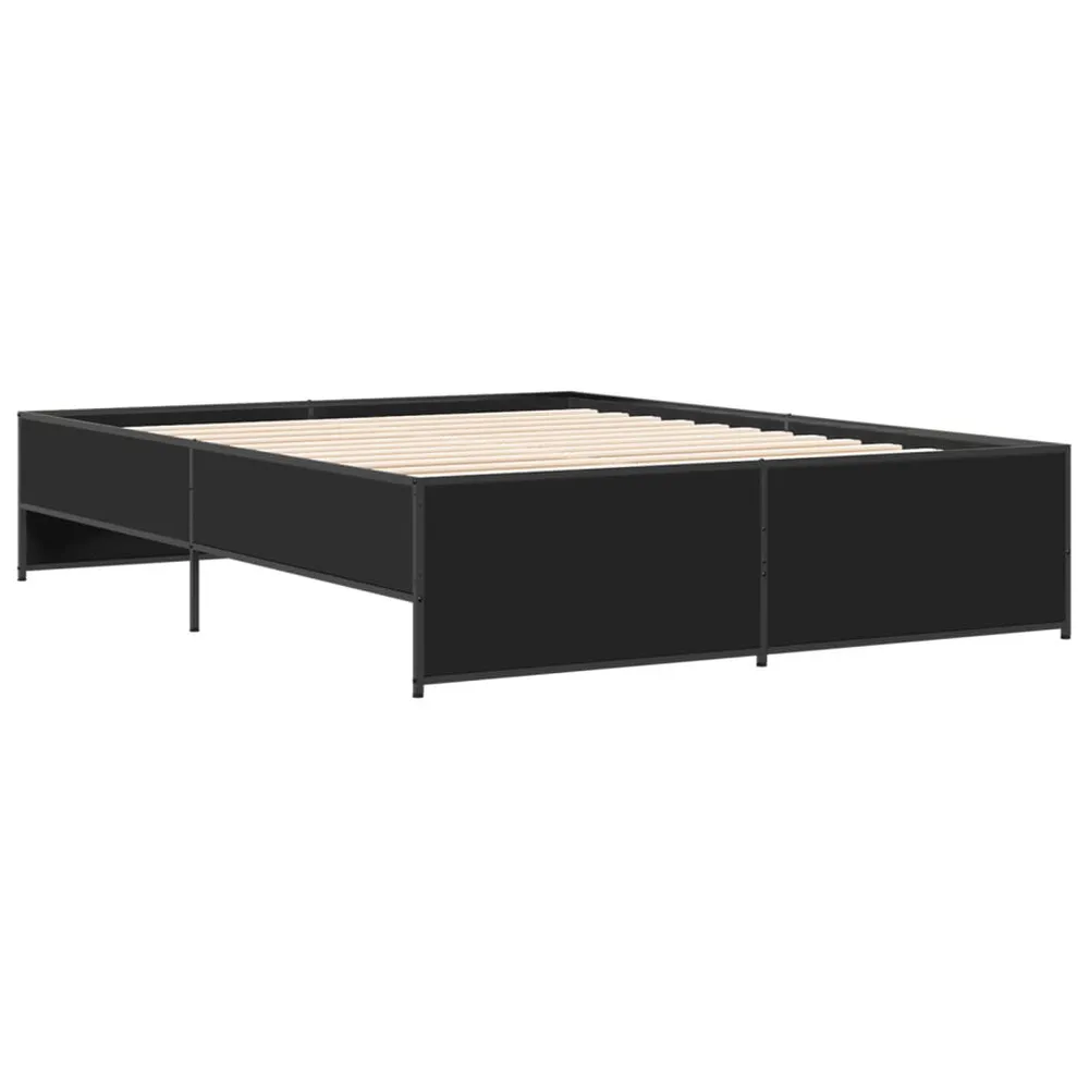 Bedframe bewerkt hout metaal zwart 150x200 cm