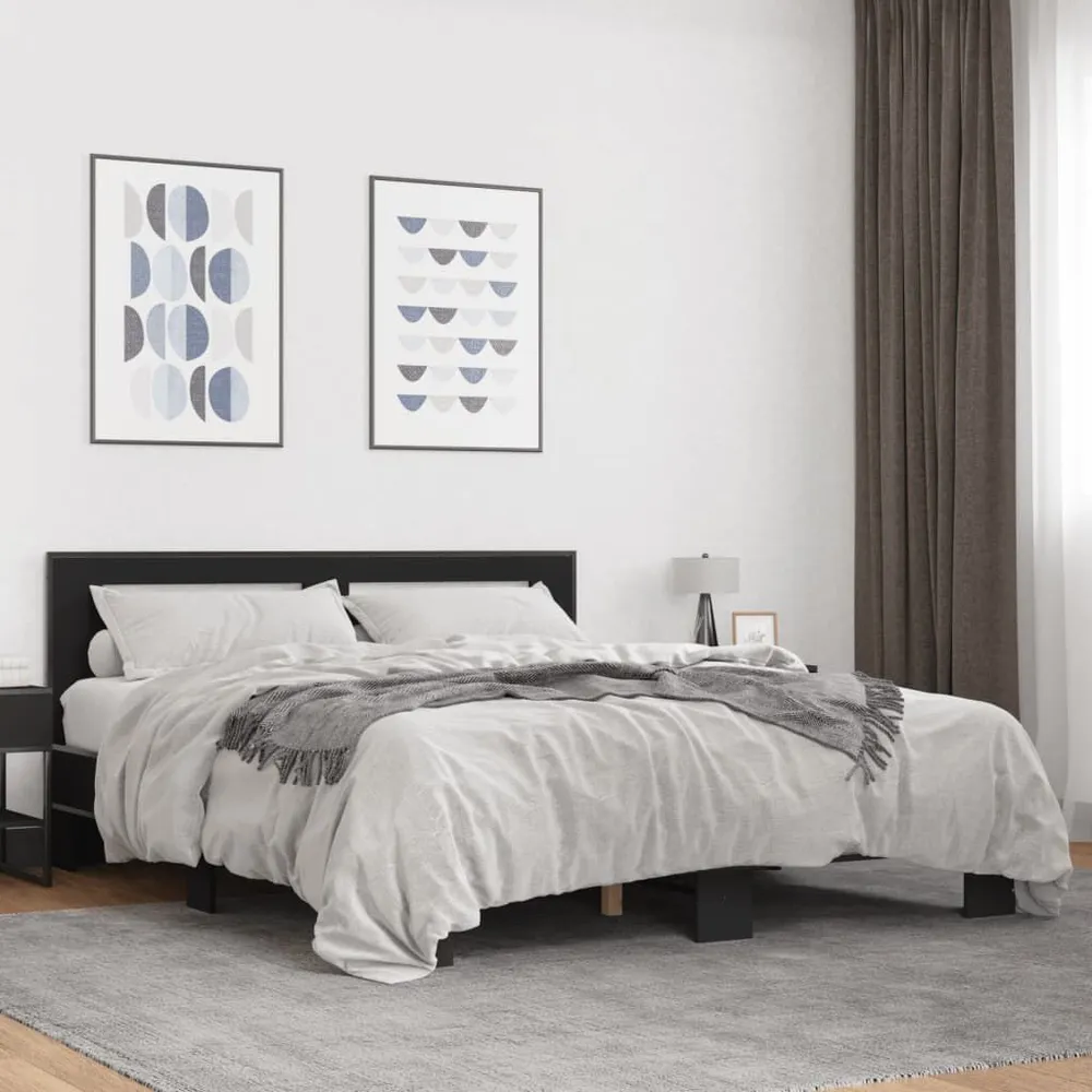 Bedframe bewerkt hout metaal zwart 150x200 cm