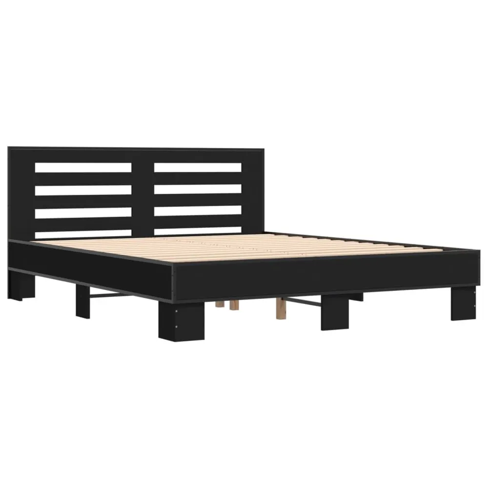Bedframe bewerkt hout metaal zwart 150x200 cm