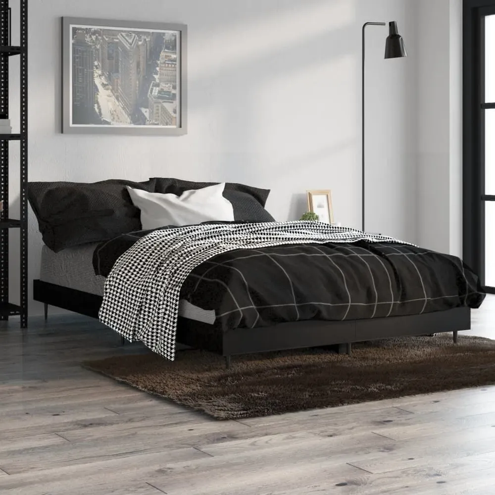 Bedframe bewerkt hout zwart 120x190 cm