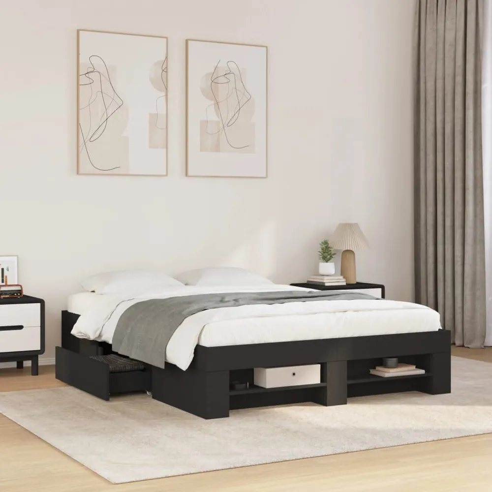 Bedframe bewerkt hout zwart 140x200 cm