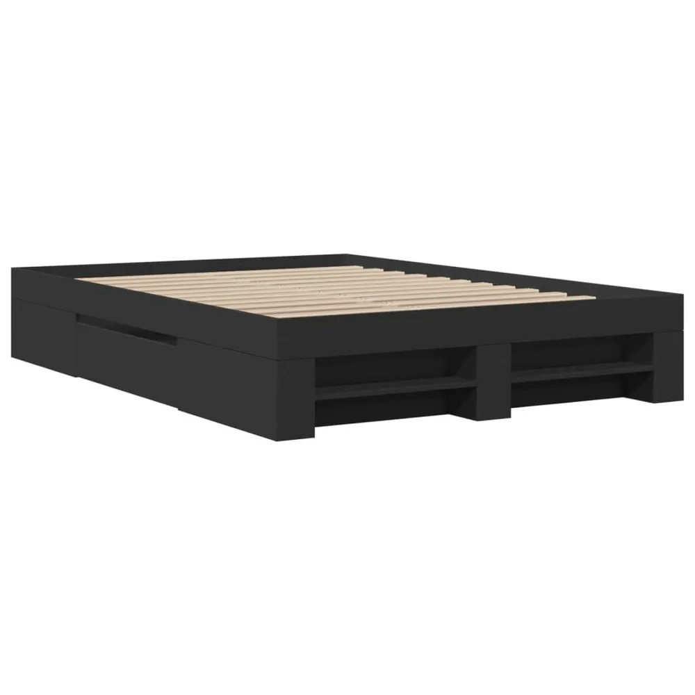 Bedframe bewerkt hout zwart 140x200 cm