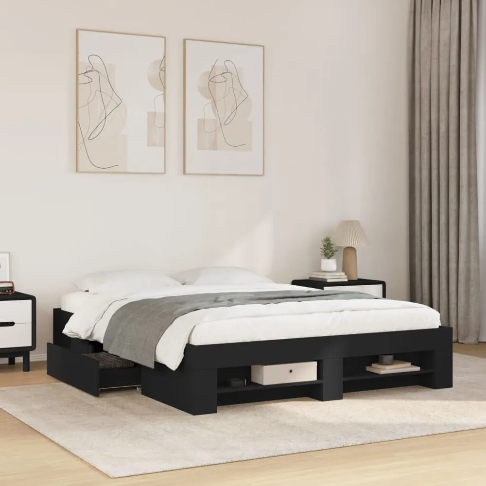 Bedframe bewerkt hout zwart 150x200 cm