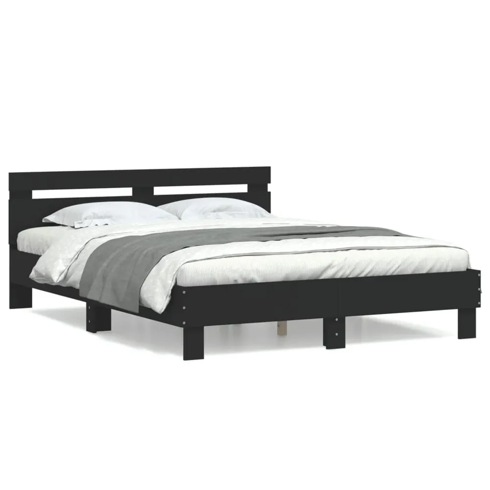 Bedframe met hoofdbord bewerkt hout zwart 140x190 cm