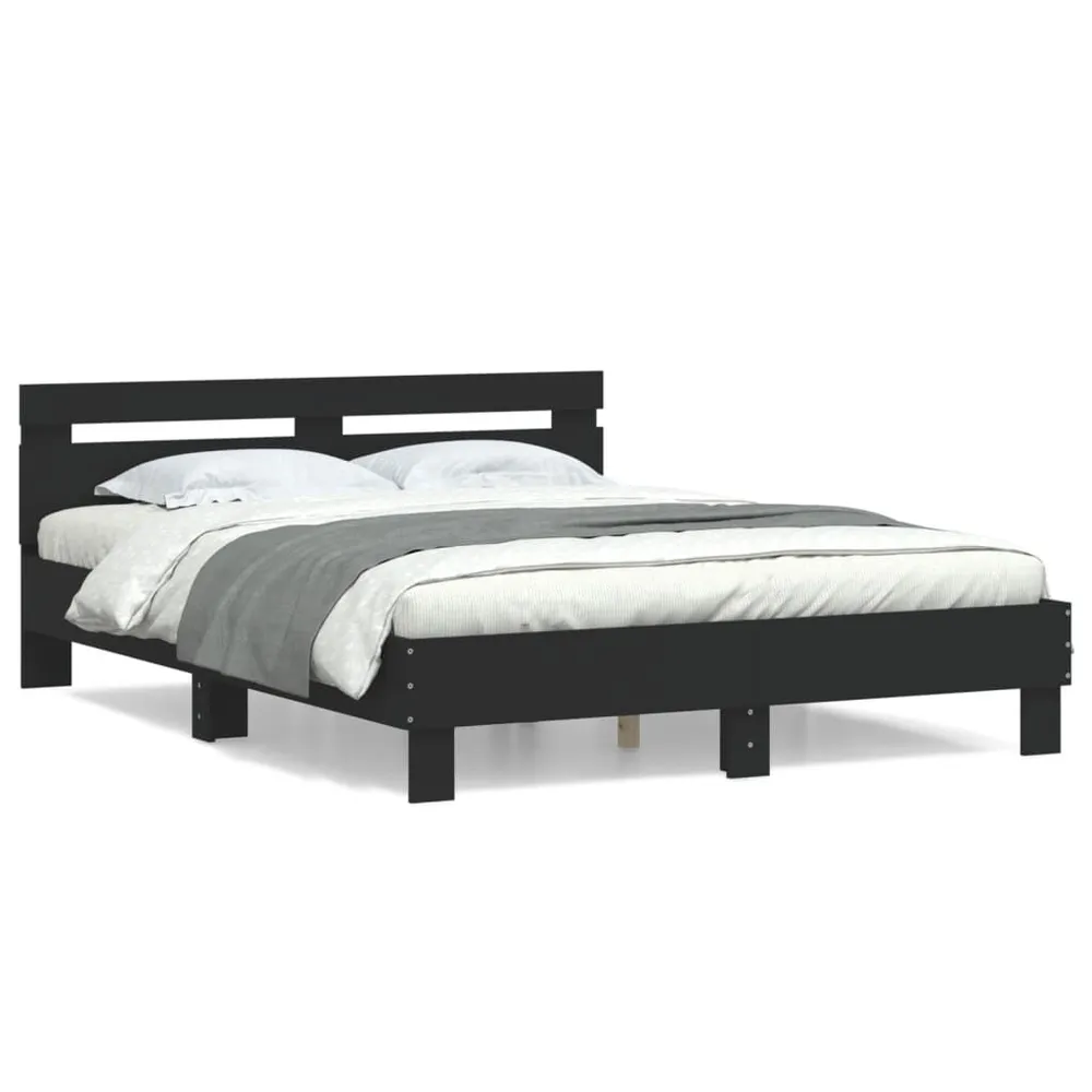 Bedframe met hoofdbord bewerkt hout zwart 140x190 cm