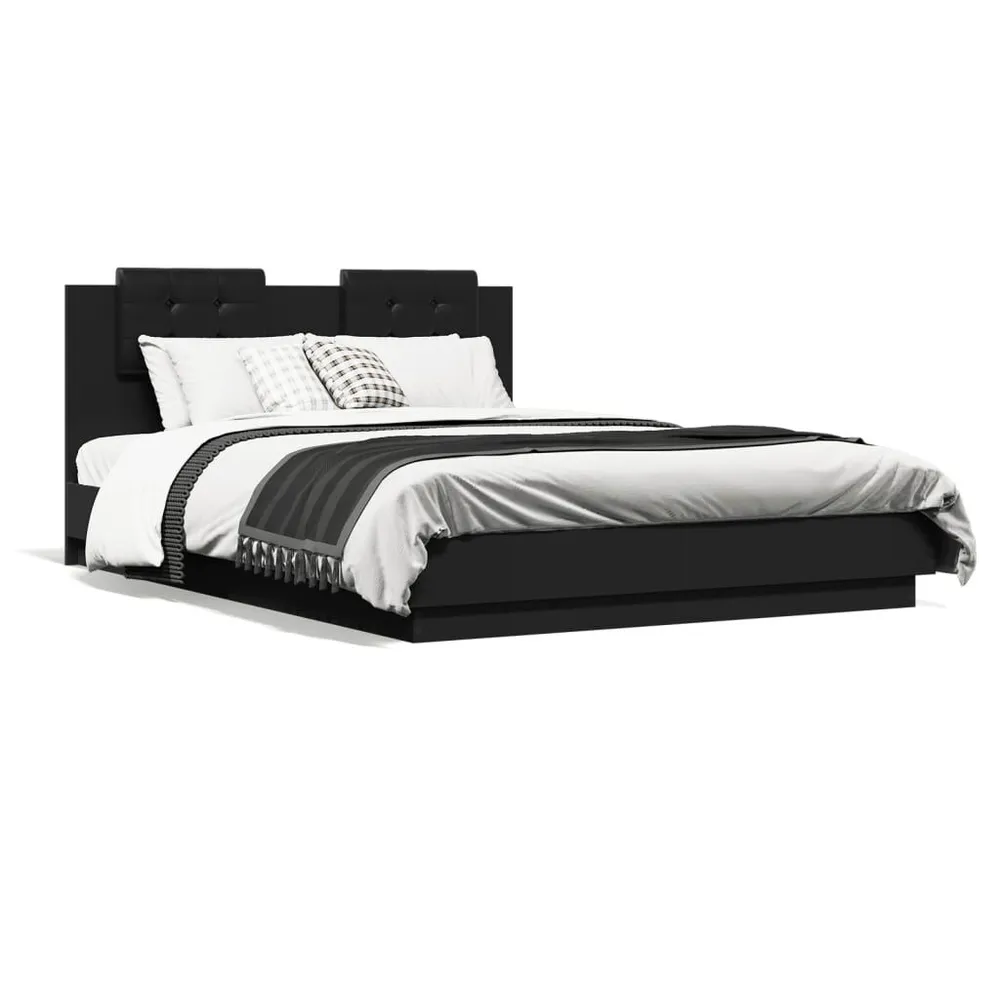 Bedframe met hoofdbord bewerkt hout zwart 120x200 cm