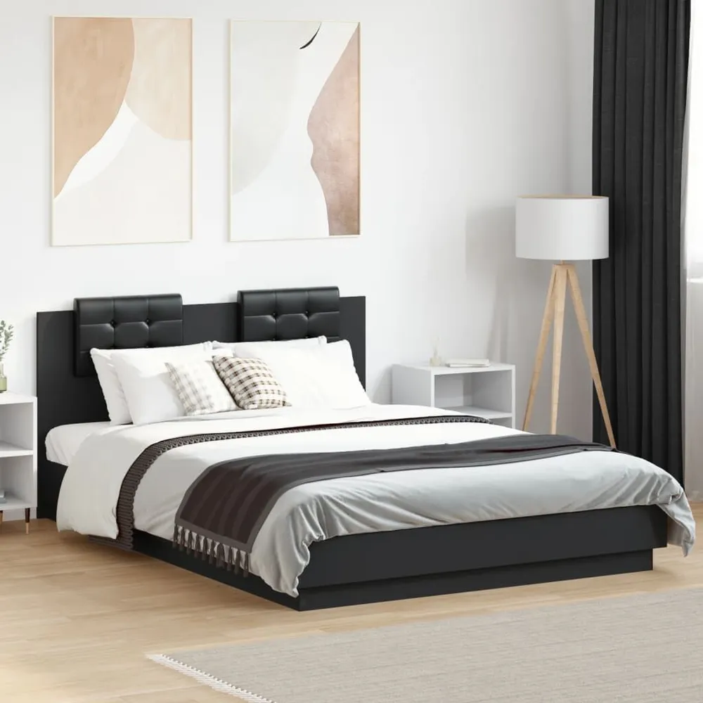 Bedframe met hoofdbord bewerkt hout zwart 120x200 cm