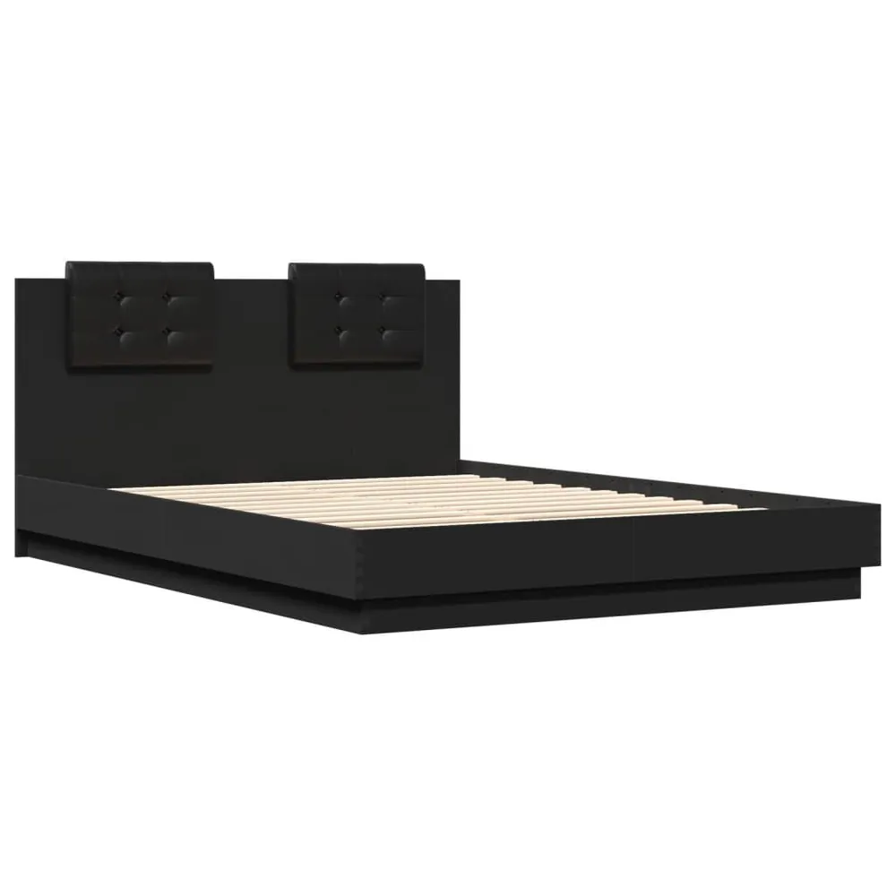 Bedframe met hoofdbord bewerkt hout zwart 120x200 cm