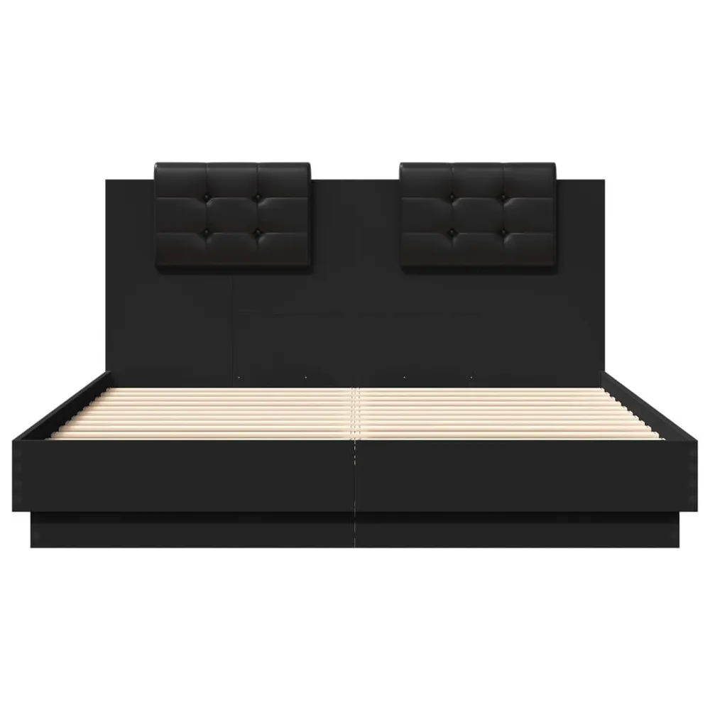 Bedframe met hoofdbord bewerkt hout zwart 120x200 cm