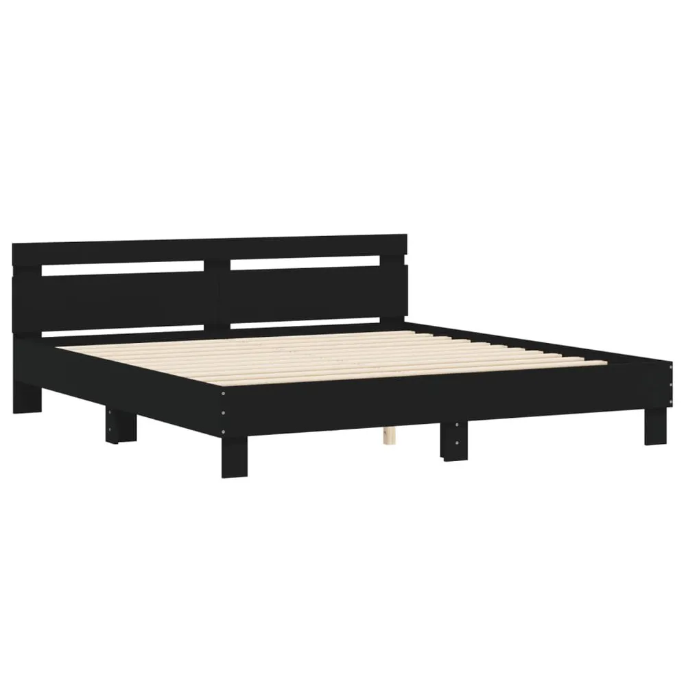 Bedframe met hoofdbord bewerkt hout zwart 160x200 cm