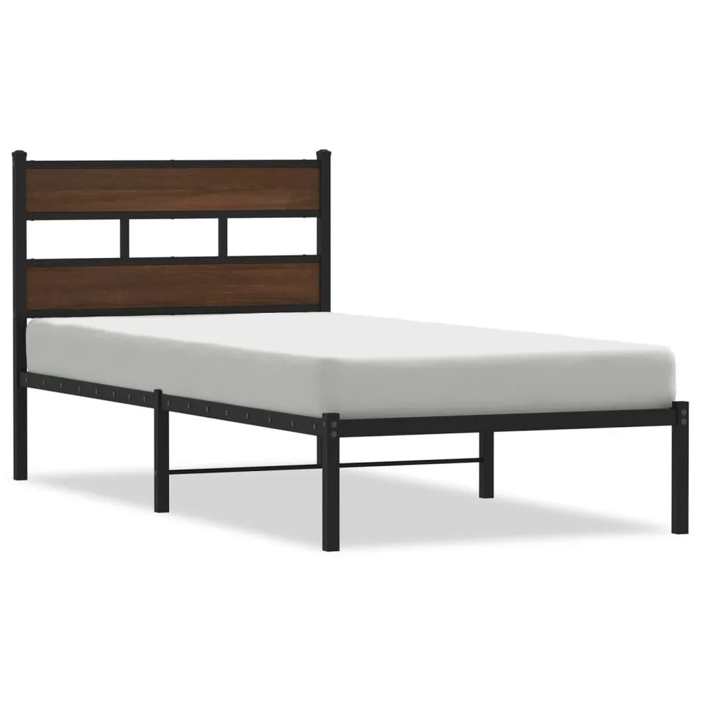 Bedframe met hoofdbord zonder matras bruin eiken 100x190 cm
