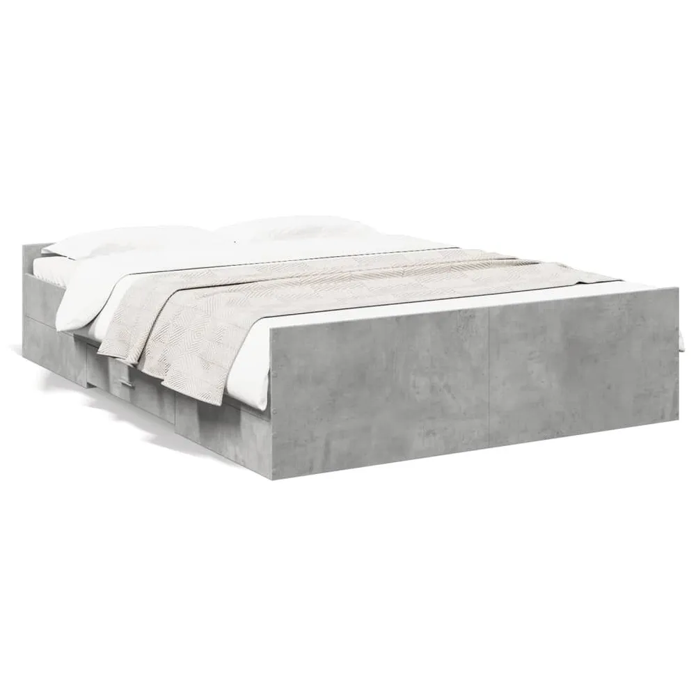 Bedframe met lades bewerkt hout betongrijs 120x190 cm