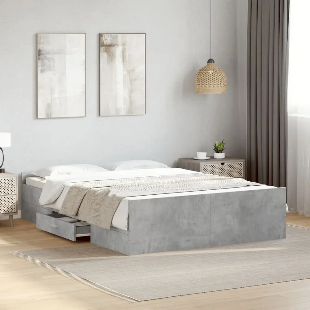 Bedframe met lades bewerkt hout betongrijs 120x190 cm
