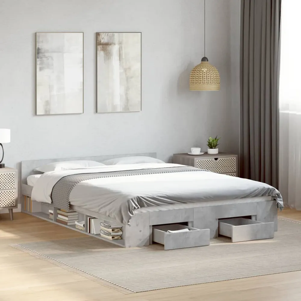 Bedframe met lades bewerkt hout betongrijs 120x200 cm