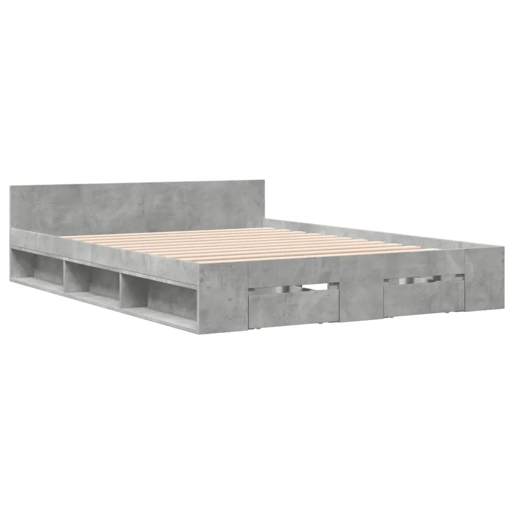 Bedframe met lades bewerkt hout betongrijs 120x200 cm