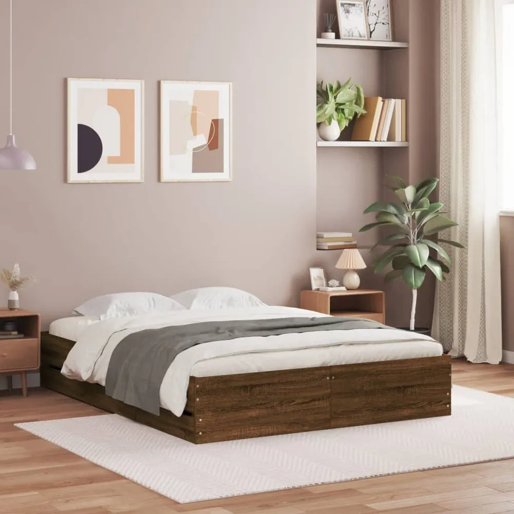 Bedframe met lades bewerkt hout bruin eikenkleur 120x190 cm