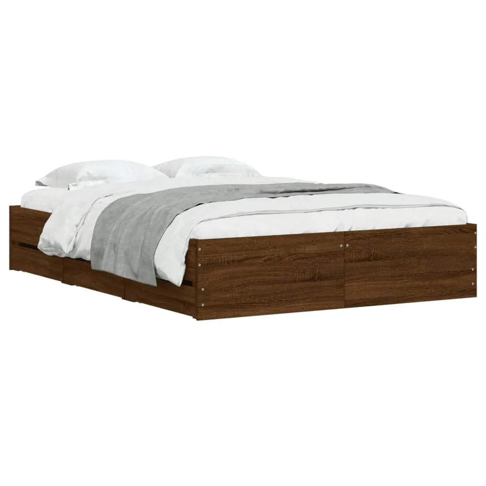 Bedframe met lades bewerkt hout bruin eikenkleur 120x190 cm