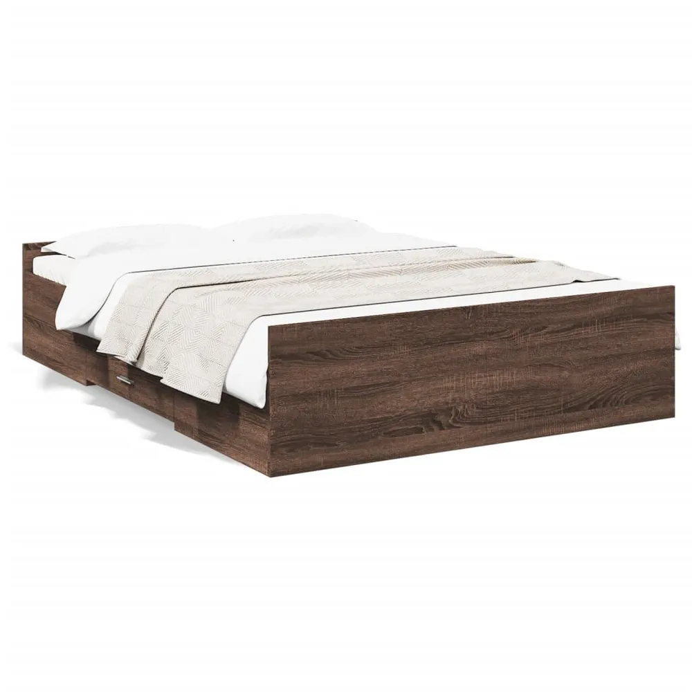 Bedframe met lades bewerkt hout bruin eikenkleur 120x190 cm