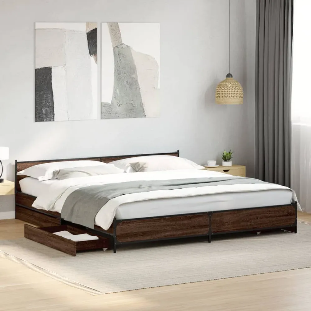 Bedframe met lades bewerkt hout bruin eikenkleur 180x200 cm