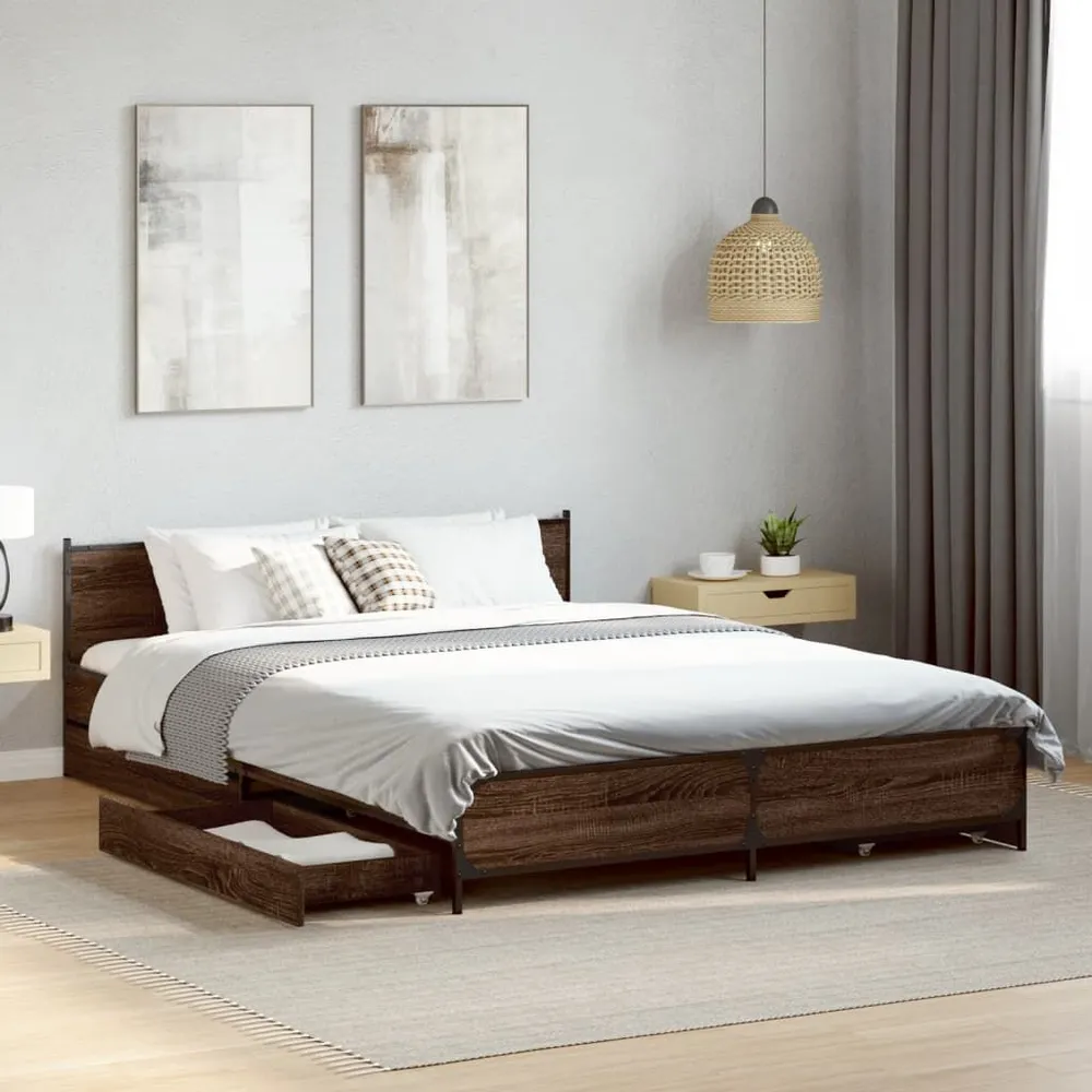 Bedframe met lades bewerkt hout bruin eikenkleur 120x190 cm