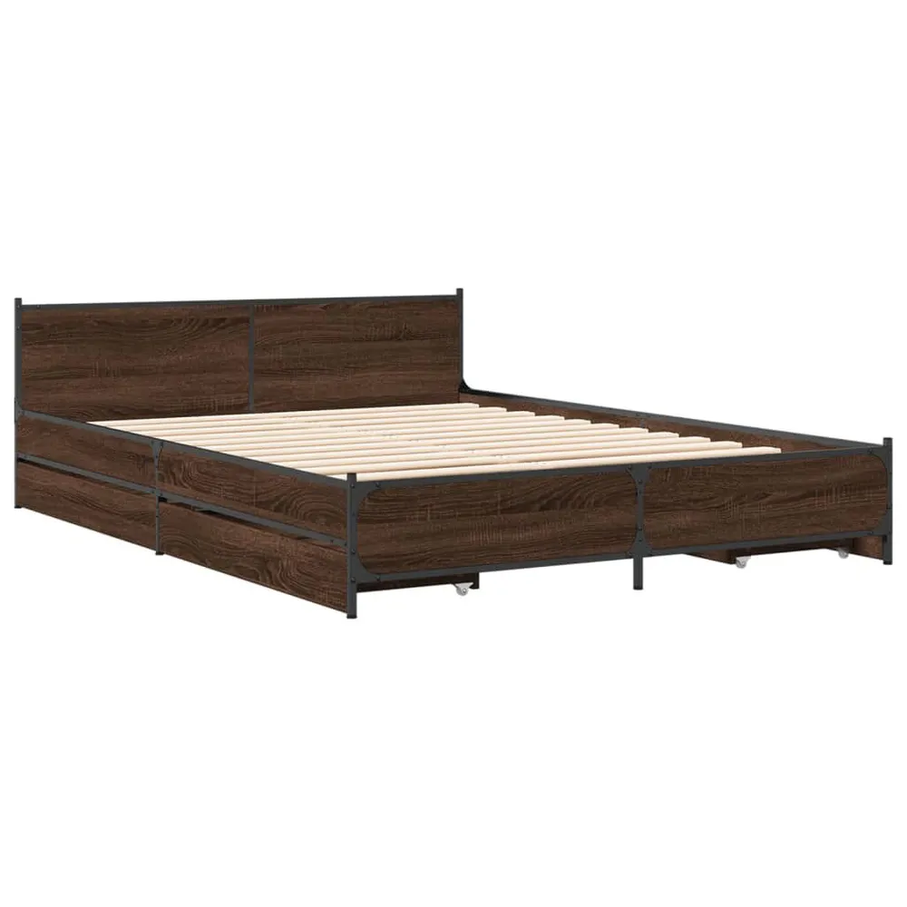 Bedframe met lades bewerkt hout bruin eikenkleur 120x190 cm