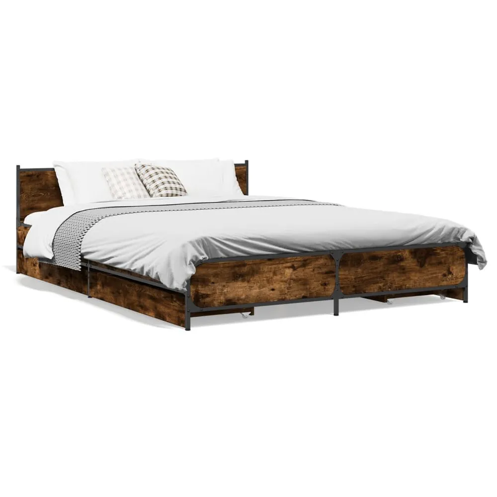 Bedframe met lades bewerkt hout gerookt eikenkleurig 120x190 cm