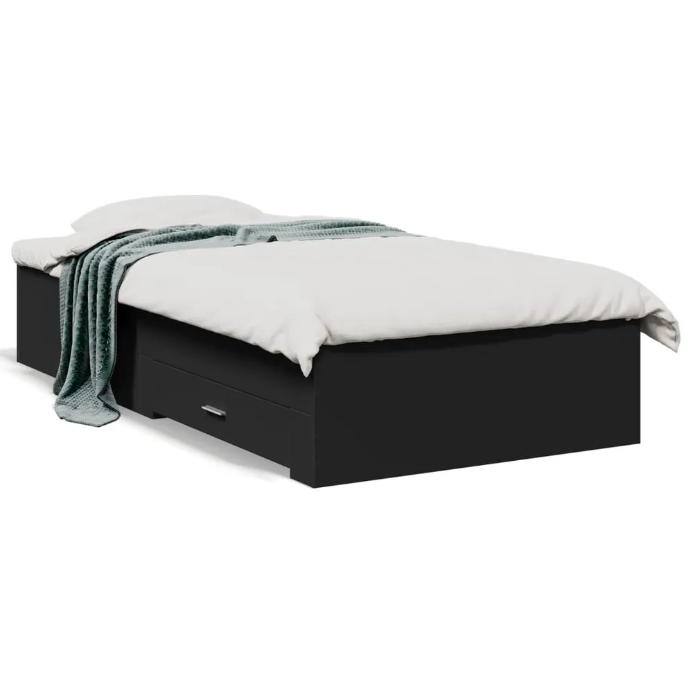 Bedframe met lades bewerkt hout zwart 90x190 cm