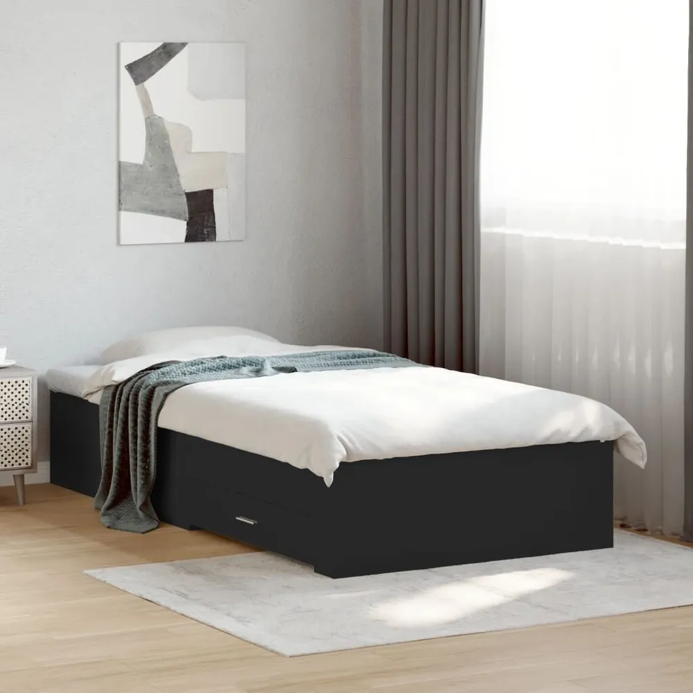 Bedframe met lades bewerkt hout zwart 90x190 cm
