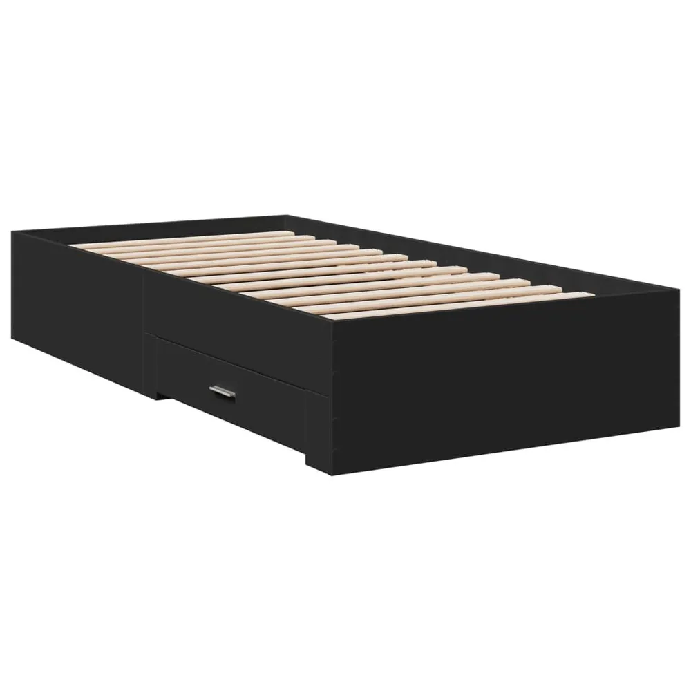 Bedframe met lades bewerkt hout zwart 90x190 cm
