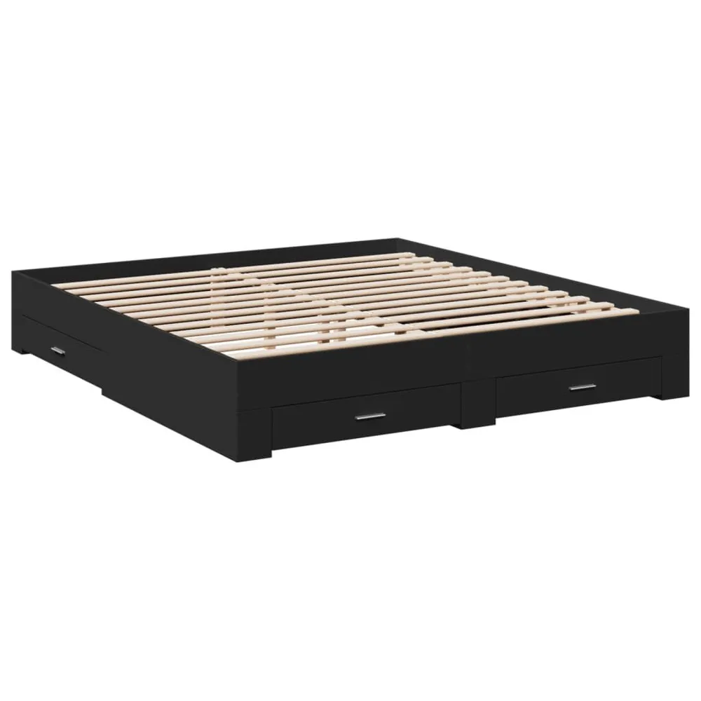 Bedframe met lades bewerkt hout zwart 200x200 cm