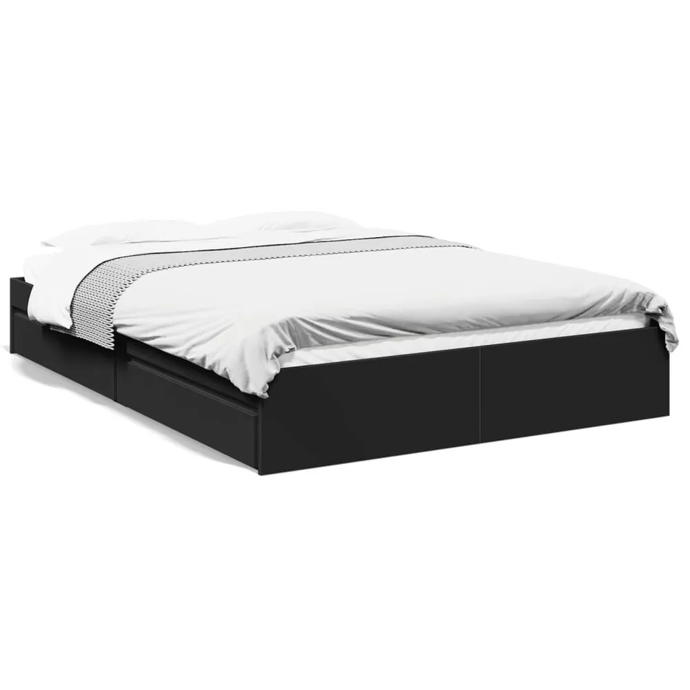 Bedframe met lades bewerkt hout zwart 150x200 cm
