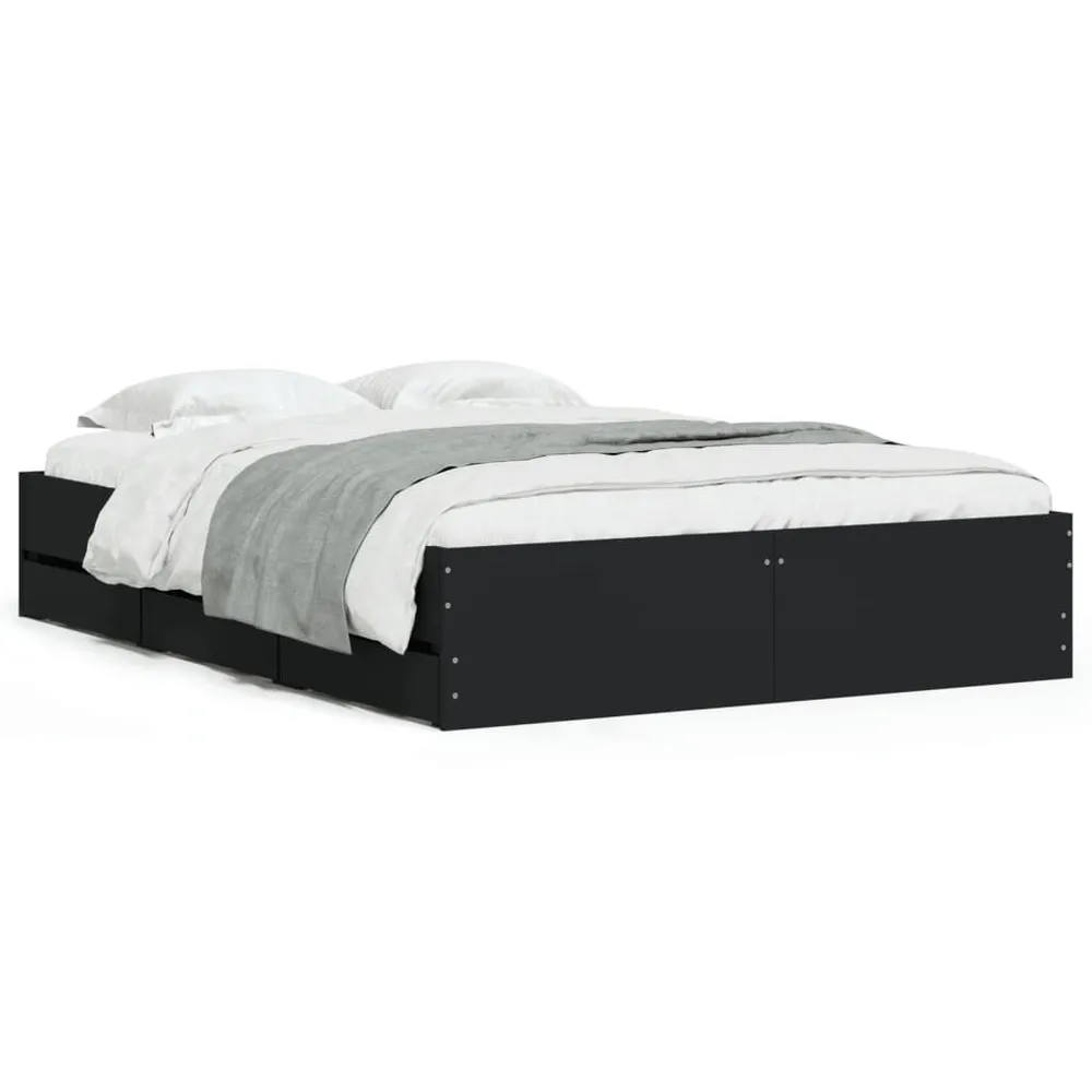 Bedframe met lades bewerkt hout zwart 120x200 cm