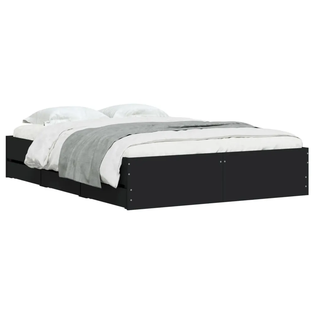 Bedframe met lades bewerkt hout zwart 120x200 cm