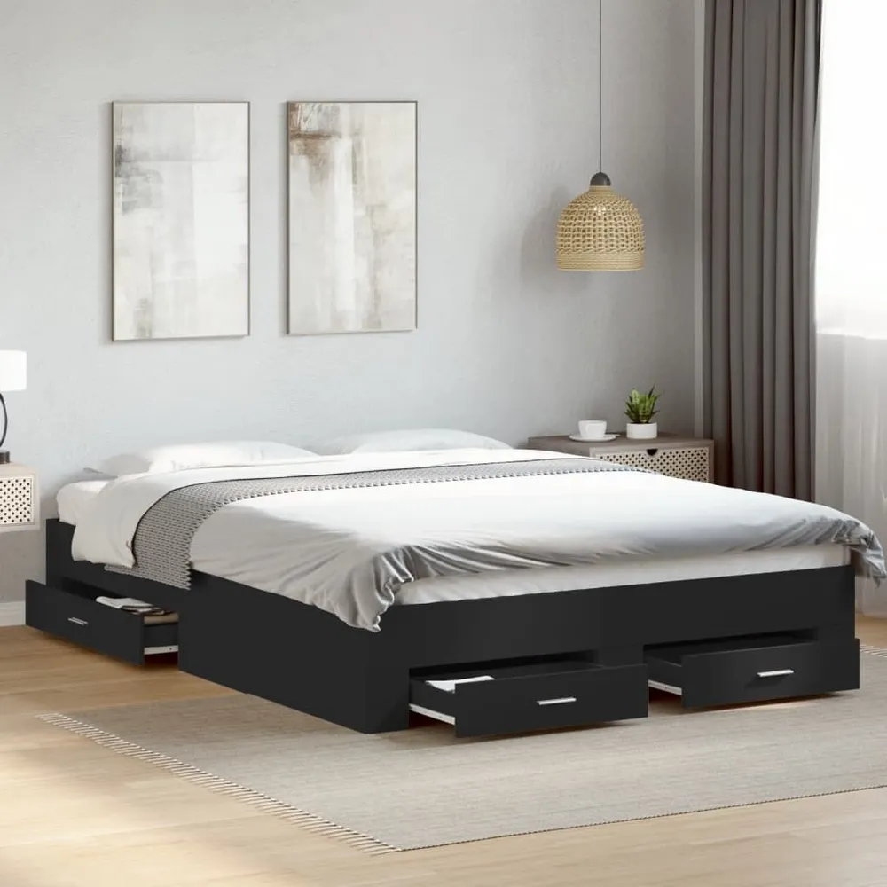 Bedframe met lades bewerkt hout zwart 160x200 cm