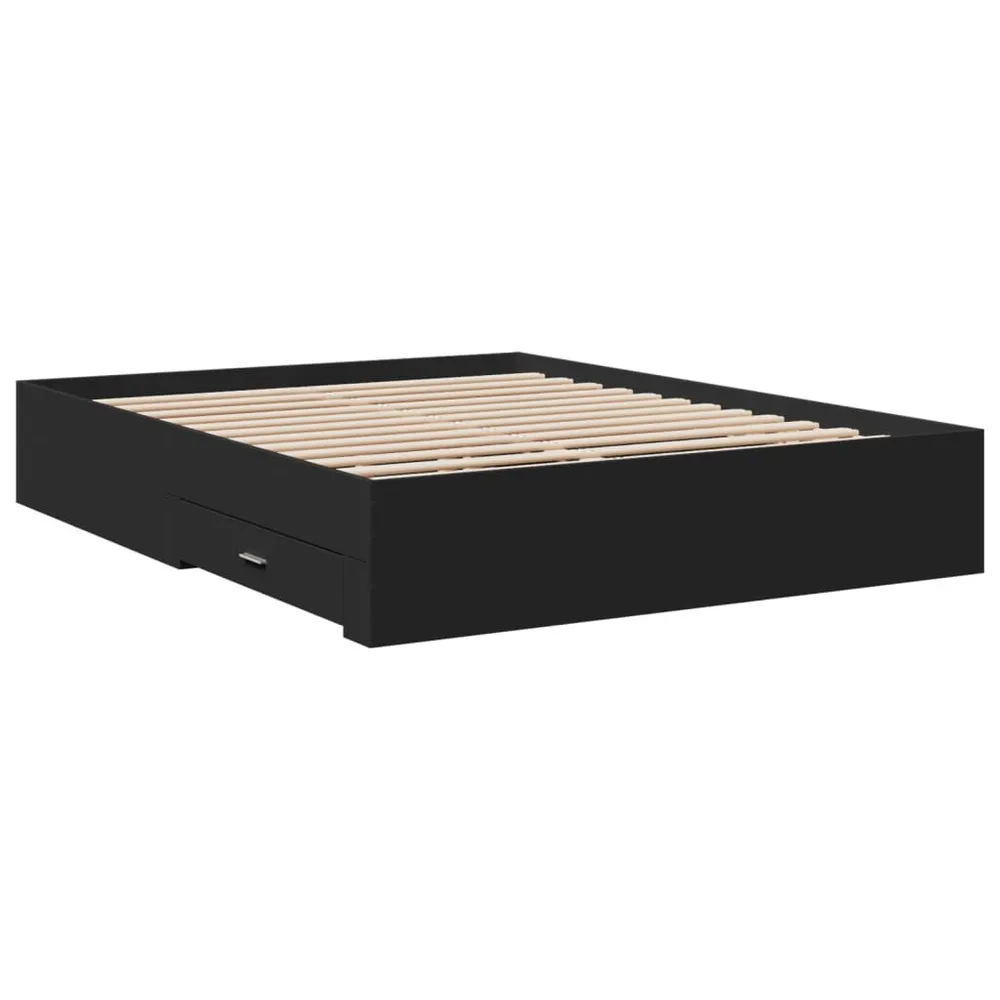 Bedframe met lades bewerkt hout zwart 160x200 cm