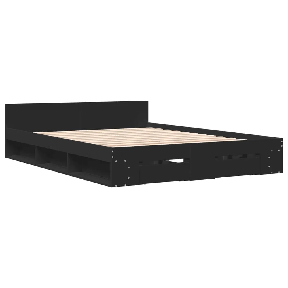 Bedframe met lades bewerkt hout zwart 150x200 cm