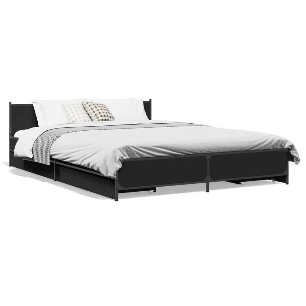 Bedframe met lades bewerkt hout zwart 120x200 cm