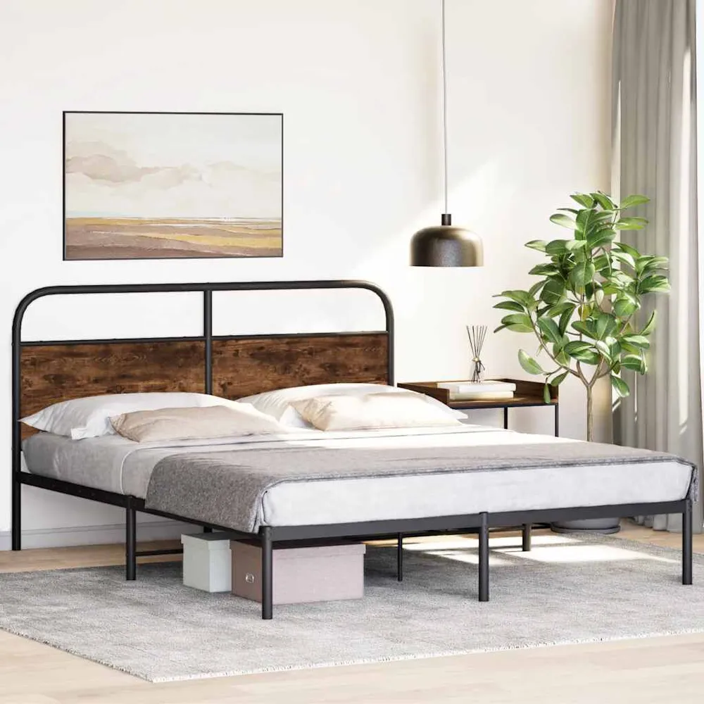 Bedframe zonder matras bewerkt hout gerookt eiken 160x200 cm