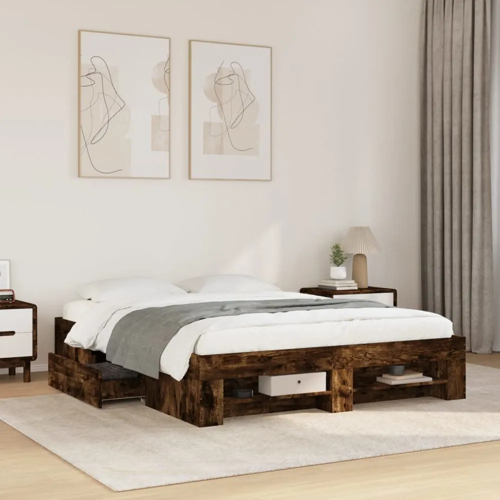 Bedframe zonder matras hout gerookt eikenkleurig 150x200 cm