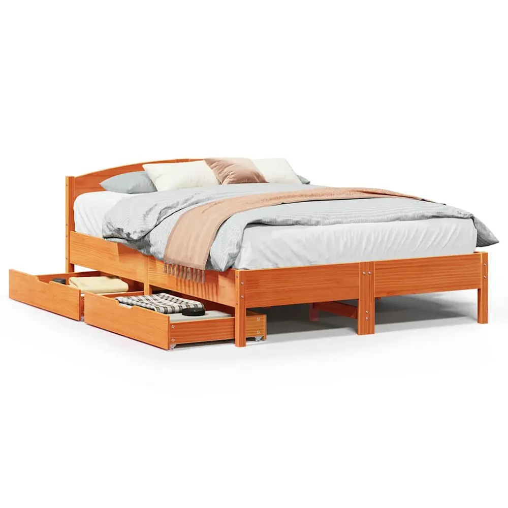 Bedframe zonder matras massief grenenhout wasbruin 120x190 cm