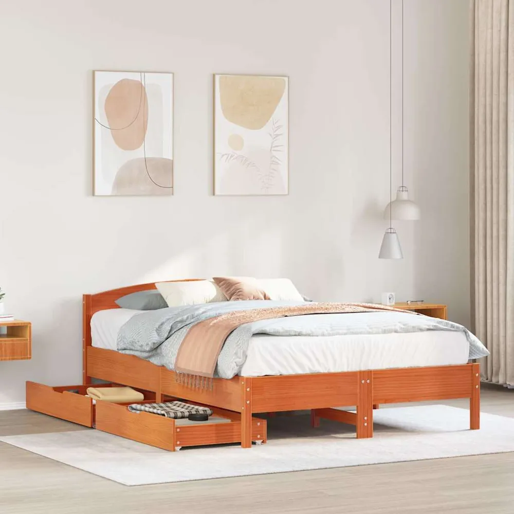Bedframe zonder matras massief grenenhout wasbruin 120x190 cm