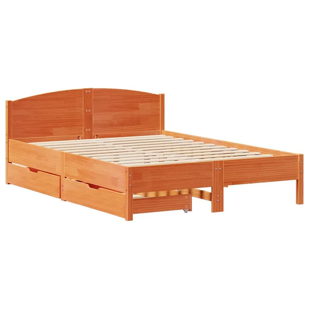 Bedframe zonder matras massief grenenhout wasbruin 120x190 cm