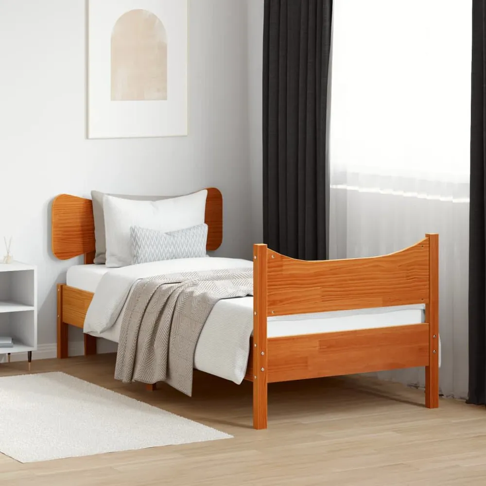 Bedframe zonder matras massief grenenhout wasbruin 75x190 cm
