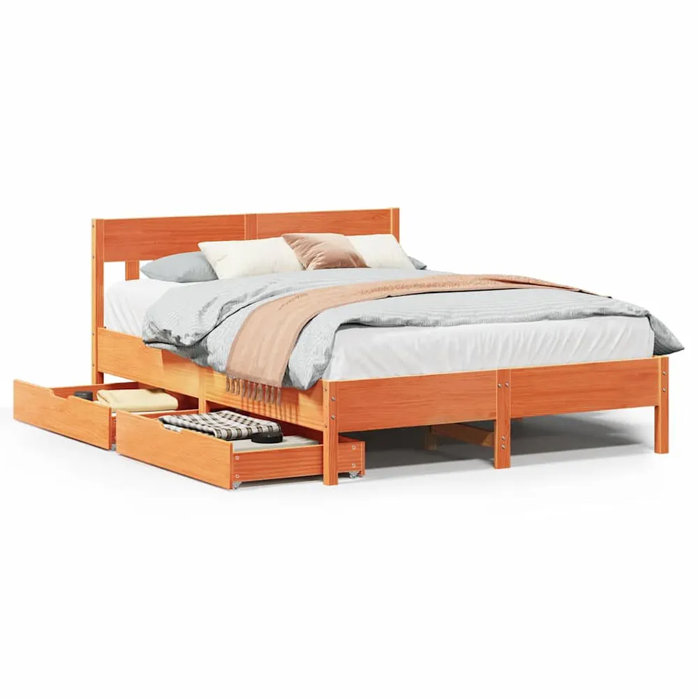 Bedframe zonder matras massief grenenhout wasbruin 135x190 cm