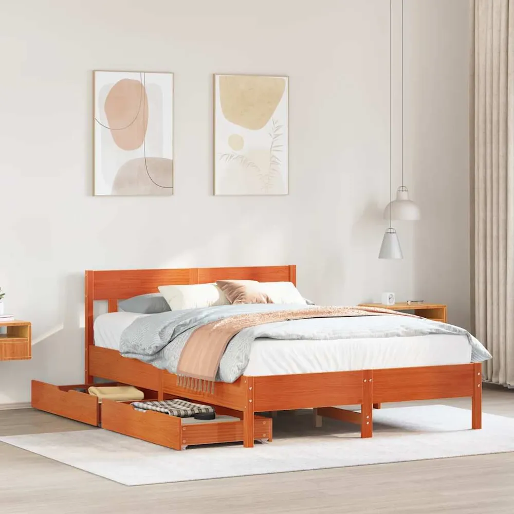 Bedframe zonder matras massief grenenhout wasbruin 135x190 cm