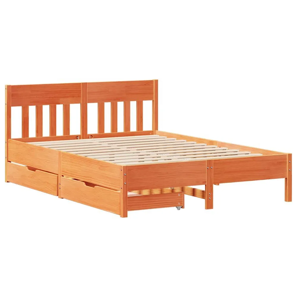 Bedframe zonder matras massief grenenhout wasbruin 135x190 cm